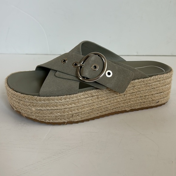Zara espadrille platform sandal slide silver buckle sage gray green suede - Picture 7 of 16